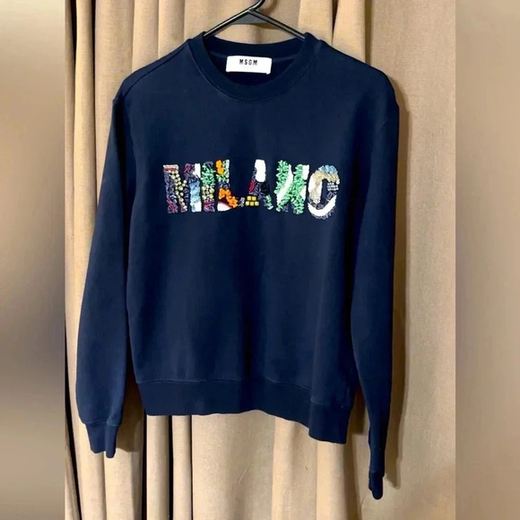 MSGM Milano Beads Authentic Designer Luxury Navy Blue Embellished Sweatshirt SM - Picture 5 of 13